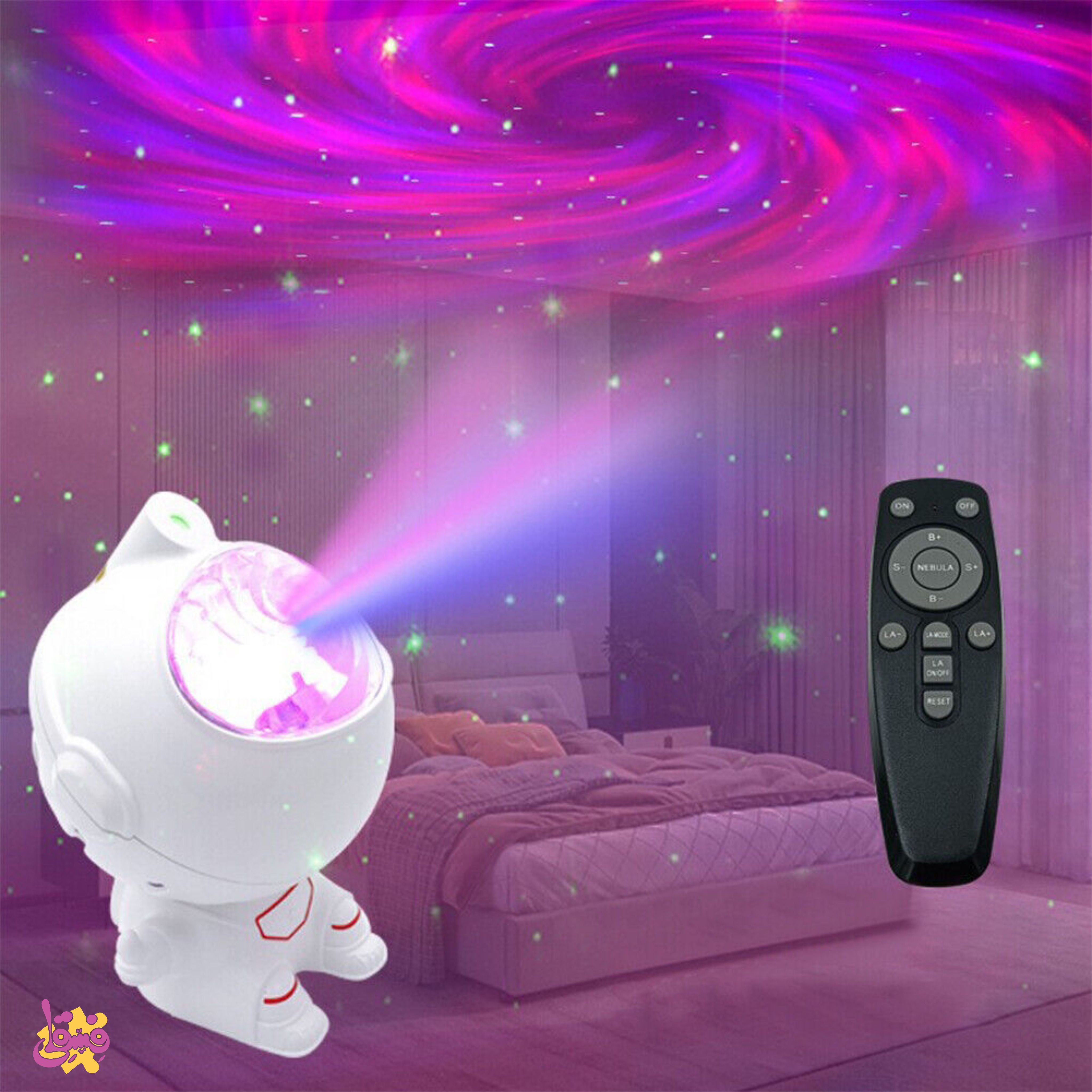 چراغ خواب و پروژکتور شفق قطبی و ستاره‌ها مدل فضانورد | فروشگاه اسباب بازی فسقلی